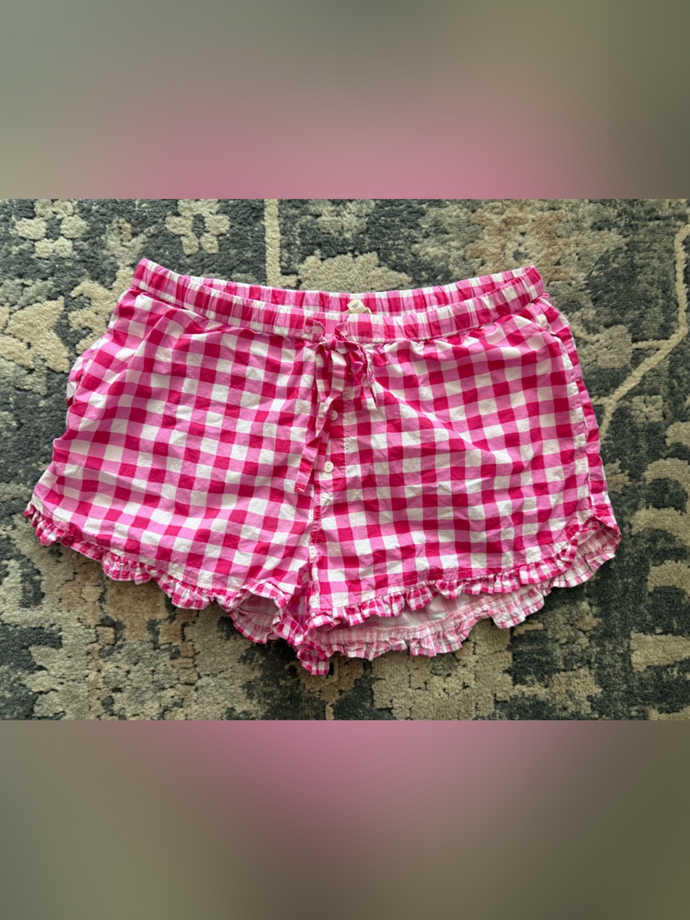 Printfresh Garden Gingham PJ shorts in Pink Spritz